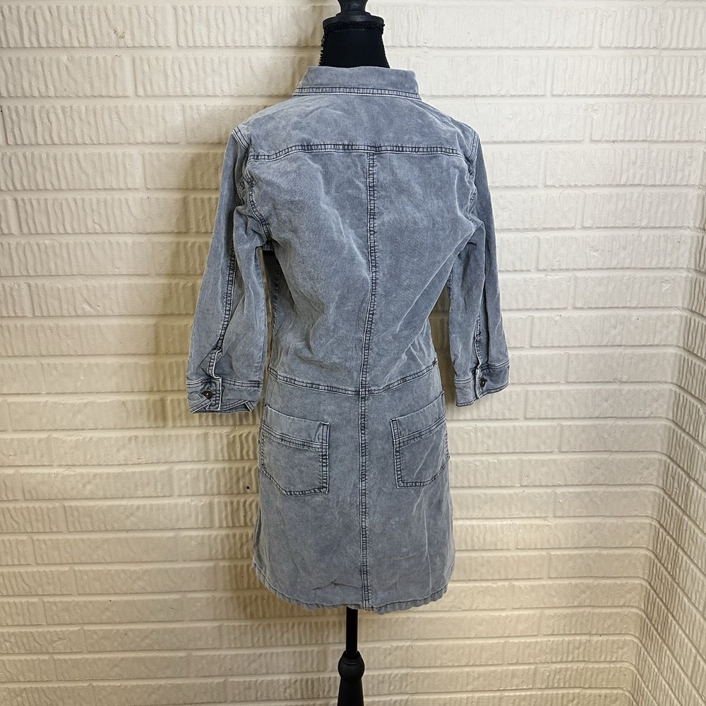 PrAna Corduroy Merrigan Shirt Dress Sz XS Gray Utility Gorpcore 3/4 Sleeve Goth - Picture 4 of 6